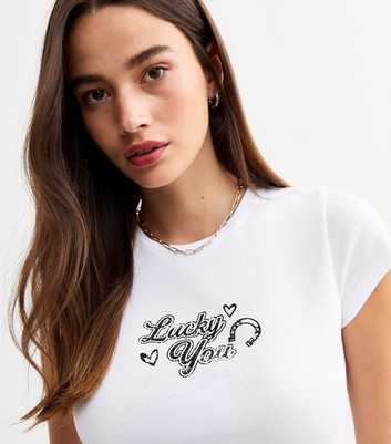 White Lucky You Cotton T-Shirt 