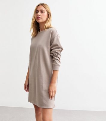 Mink Long Sleeve Crew Neck Mini Sweater Dress New Look