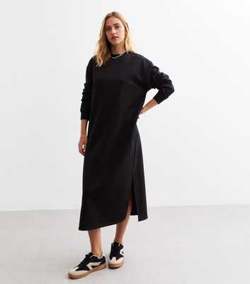 Black Crew Neck Midi Sweater Dress