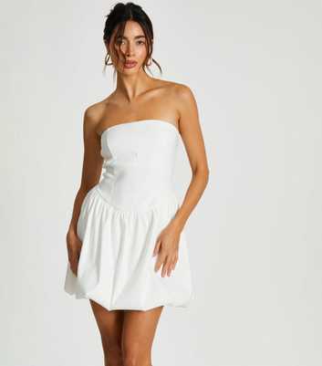 QUIZ White Puff Hem Bandeau Mini Dress