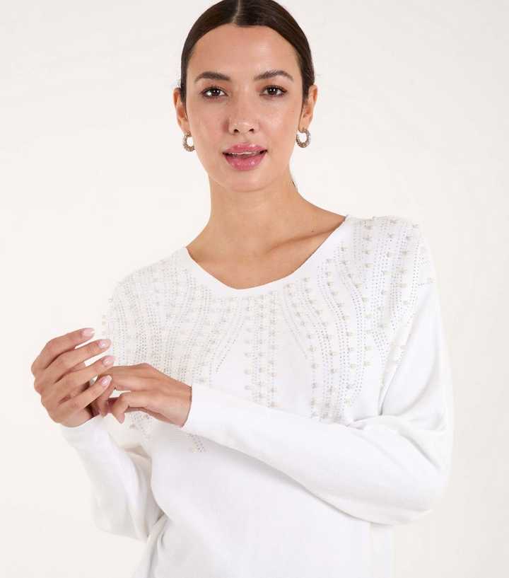 Blue Vanilla Off White Pearl Detail Jumper