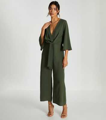 QUIZ Khaki Wrap Crop Jumpsuit