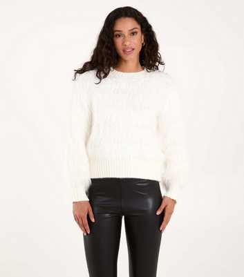 Blue Vanilla White Contrast Stripe Fluffy Jumper