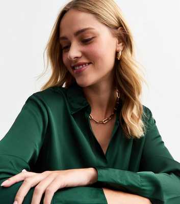 Green Long Cuff Satin Shirt