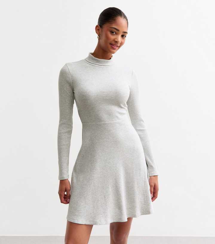 strapless open back dress SOFT RIB ROLL NECK SKATER DRESS