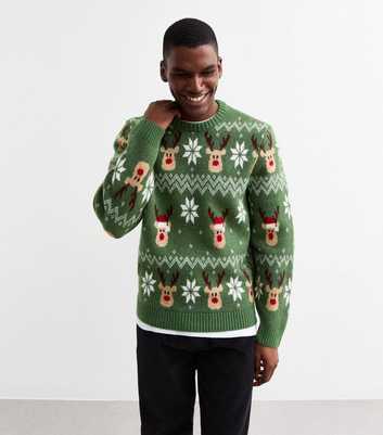 Green Regular Christmas Reindeer Jumper