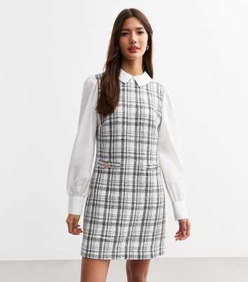 Black Checked Bouclé 2 In 1 Mini Dress