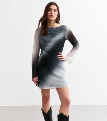 Grey Chiffon Ombré Flared Sleeve Micro Mini Dress