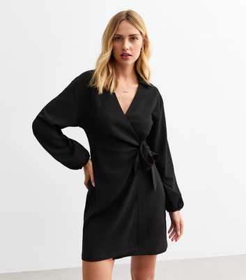 Black Collar Wrap Mini Dress