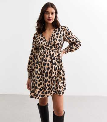 Maternity Brown Leopard Print Wrap Mini Dress