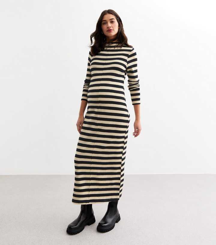 Midi Dress New Look Maternity Jumper Dress Maternity Black Stripe Knit Midi  Dress