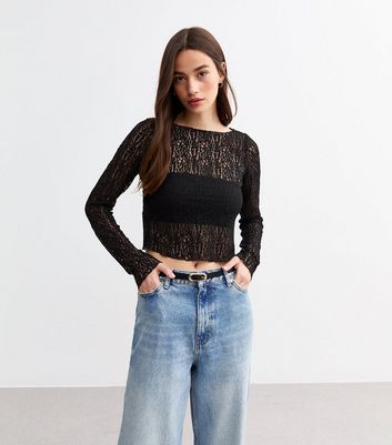 Black lace sleeve shirt best sale