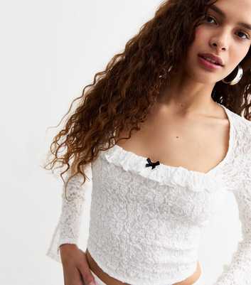 Off White Square Neck Lace Top