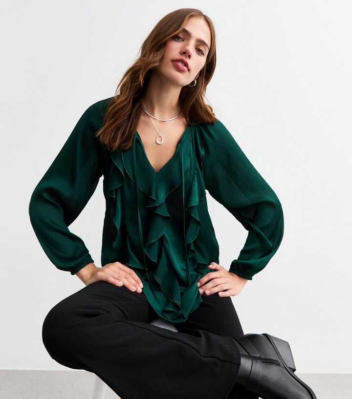 Elegant Light Green & Off-White Lycra Top with Studded Neck Detailing main image 0