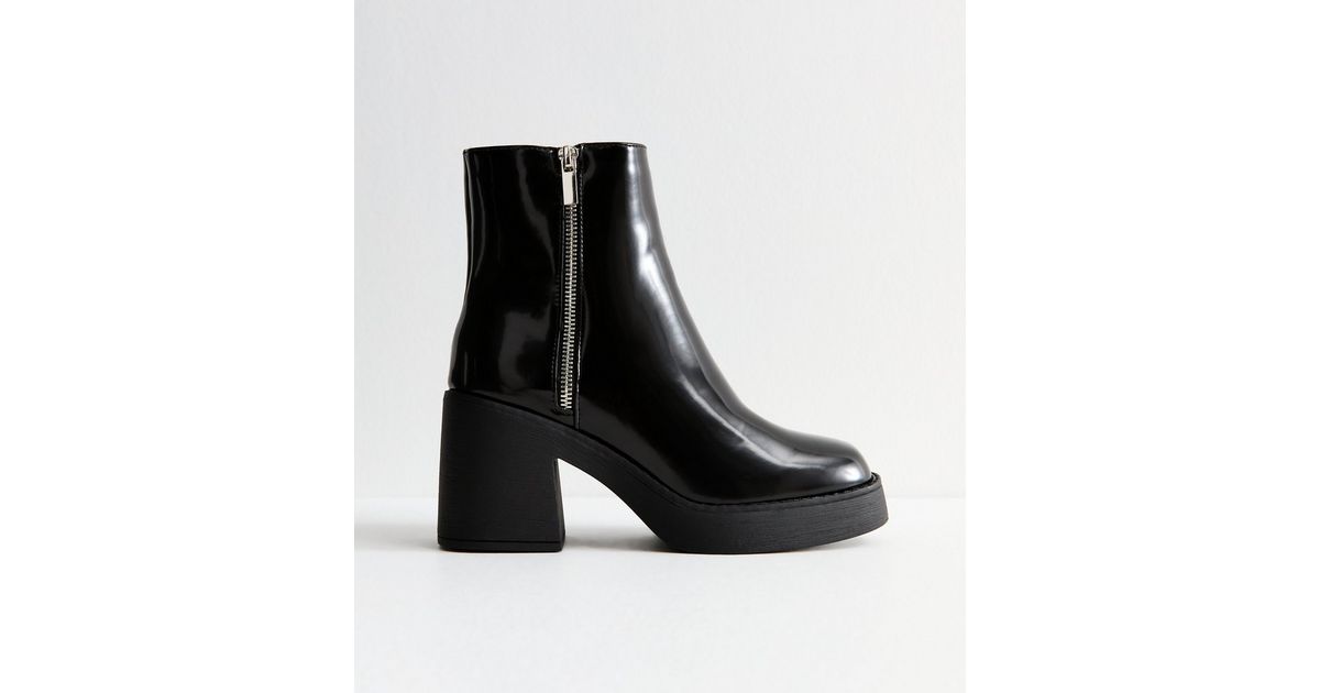 faux leather block heel boots