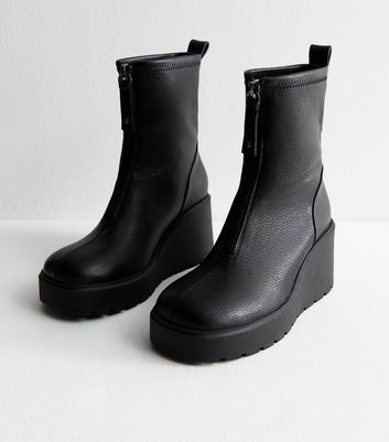 Womens black leather wedge boots hotsell
