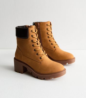 Tan shops lace up boots with heel