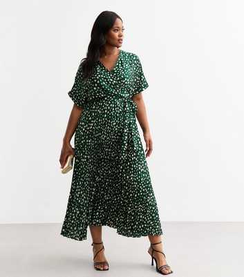 Curves Green Printed Satin Midi Dress