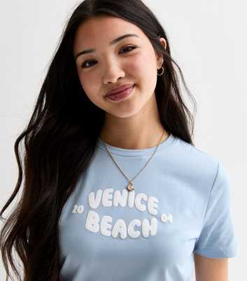 Girls Blue Cotton Venice Beach Bubble Slogan T-Shirt