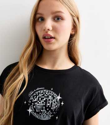 Girls Black Disco Ball Graphic Print T-Shirt 