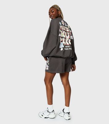 Skinnydip Dark Grey Jersey Protect Your Peace Shorts New Look