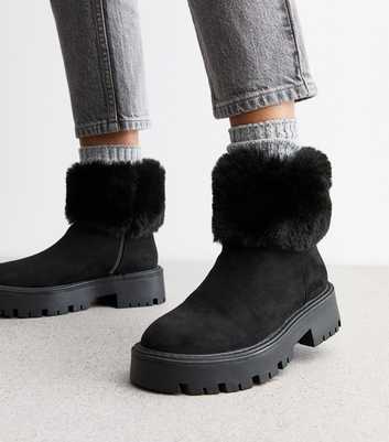 Black Faux Fur Lined Ankle Boots