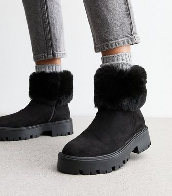 Ladies black fur lined ankle boots hotsell