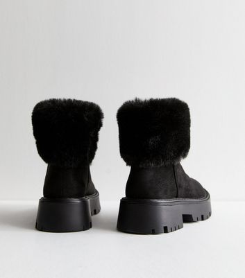 Black Faux Fur Lined Ankle Boots New Look