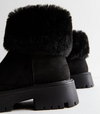 Black fur ankle boots on sale