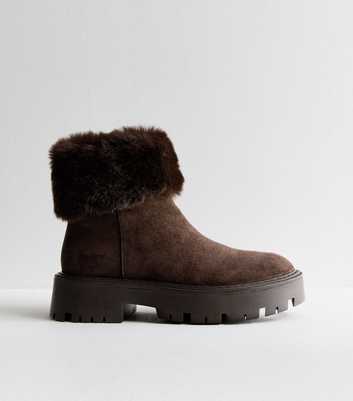 Dark Brown Faux Fur Lined Ankle Boots