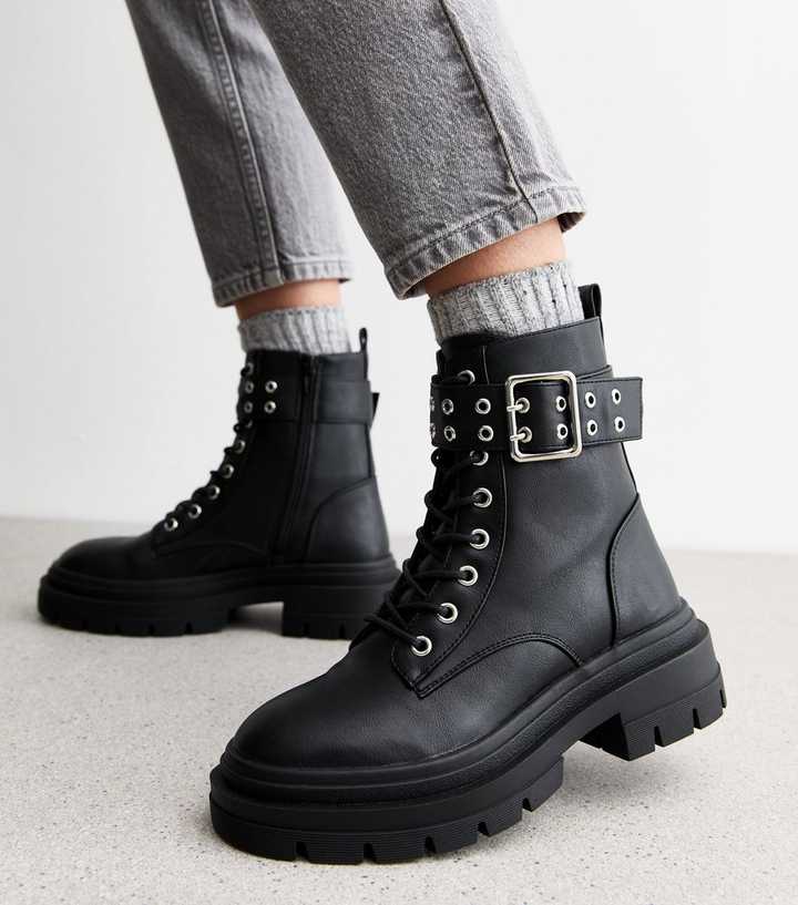 Wide Fit Black Buckled Ankle Boots New Look