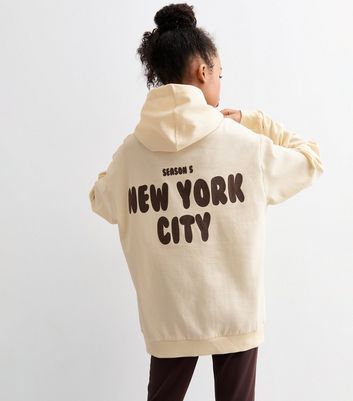 Girls Off White New York City Slogan Jersey Hoodie New Look