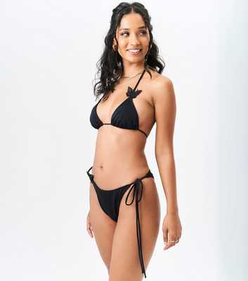 Gini London Black Butterfly Applique Tie Side Bikini Bottoms