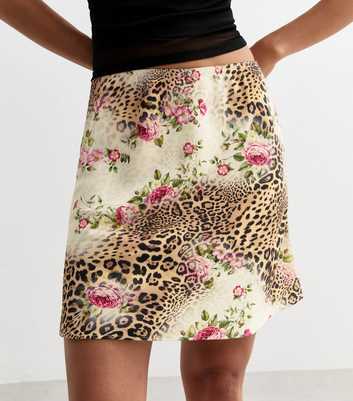 Brown Rose Leopard Print Mini Skirt 