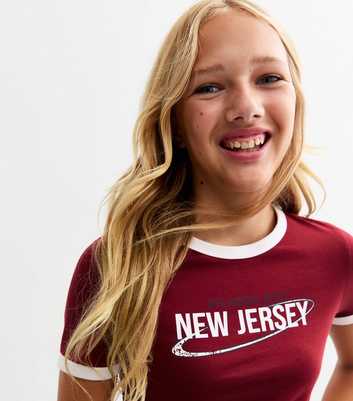 Girls Red New Jersey Slogan Jersey T-shirt