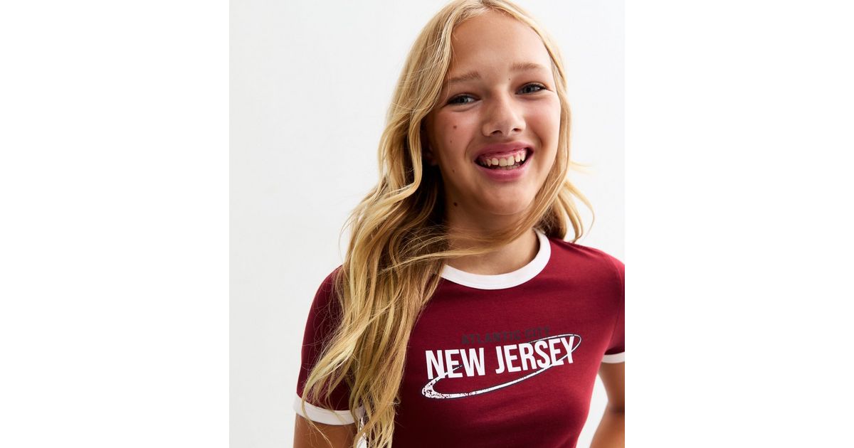 Girls Red New Jersey Slogan Jersey T-shirt New Look
