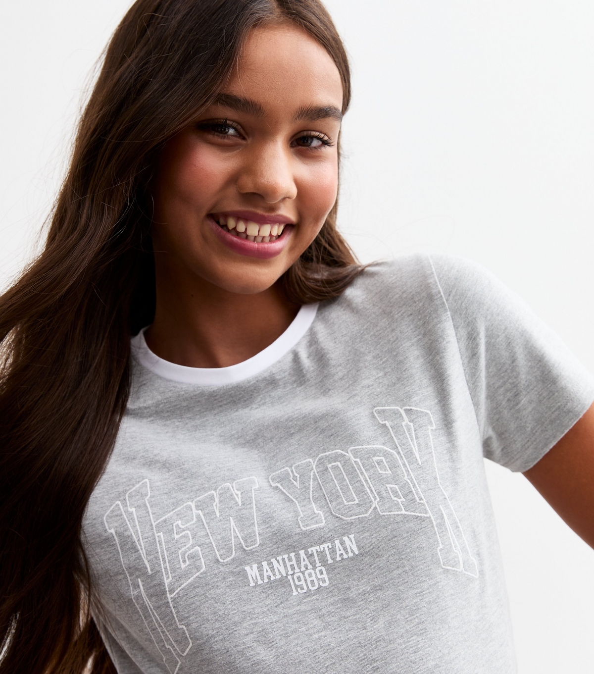 Girls' Grey New York 1989 Ringer T-Shirt New Look