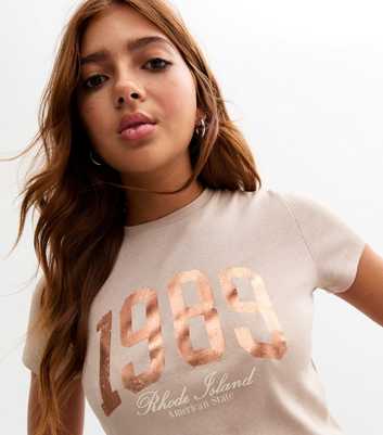 Girls Brown 1989 Print Cotton T-Shirt