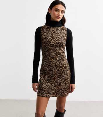 Brown Leopard Print Sleeveless Mini Dress