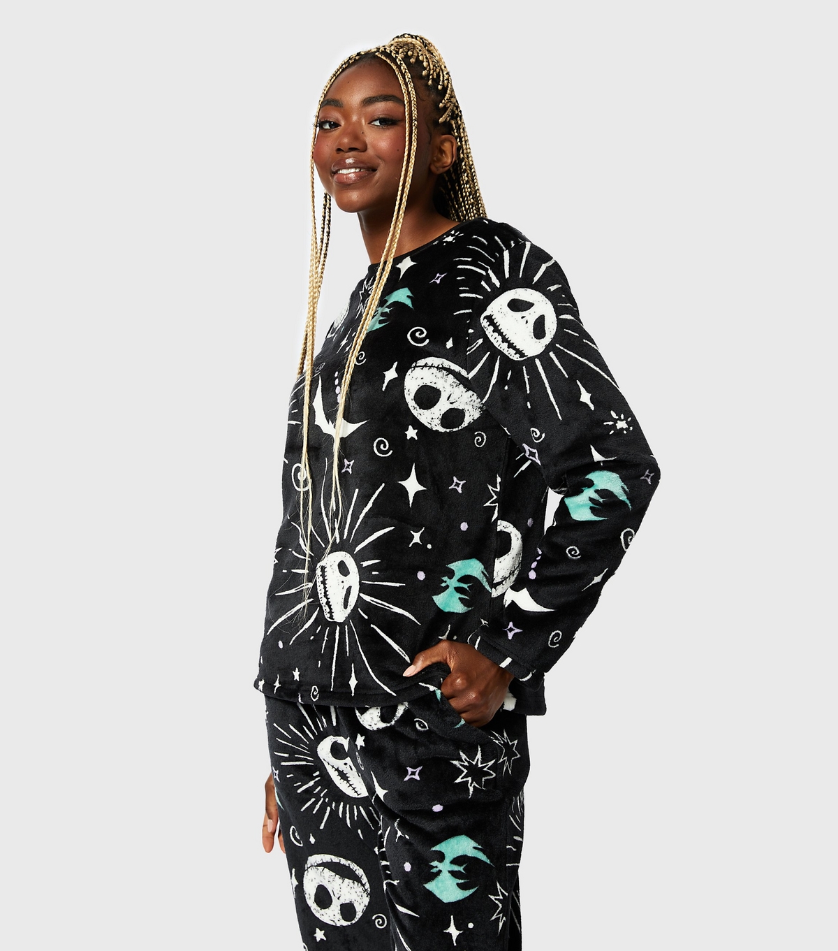 Women's Black Nightmare Before Christmas Fleece Pyjama Set Skinnydip New Look