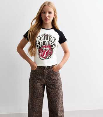 Girls White Rolling Stones Print Raglan T-Shirt