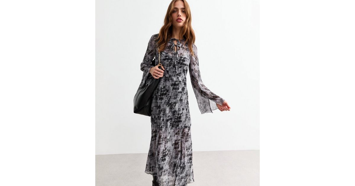 black midi dress wrap Three Quarter Sleeve Faux Wrap Midi Dress In Black, Black / Regular / 18