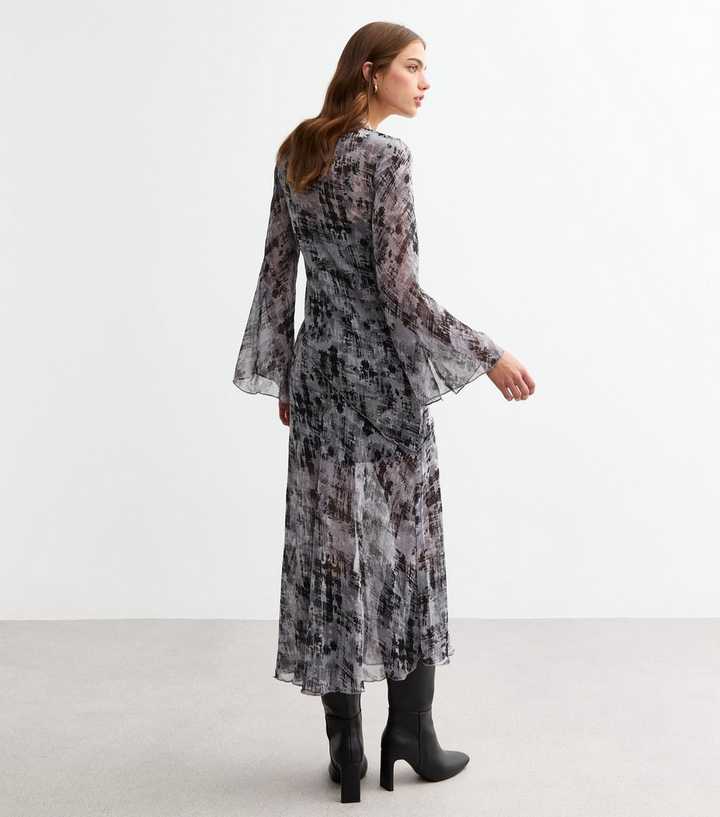 knee length dresses for ladies Grey Floral Puff Sleeve Midi Dress - All Dresses main image 0