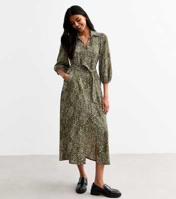 Green Patterned Crinkle Shirt Midi Dress