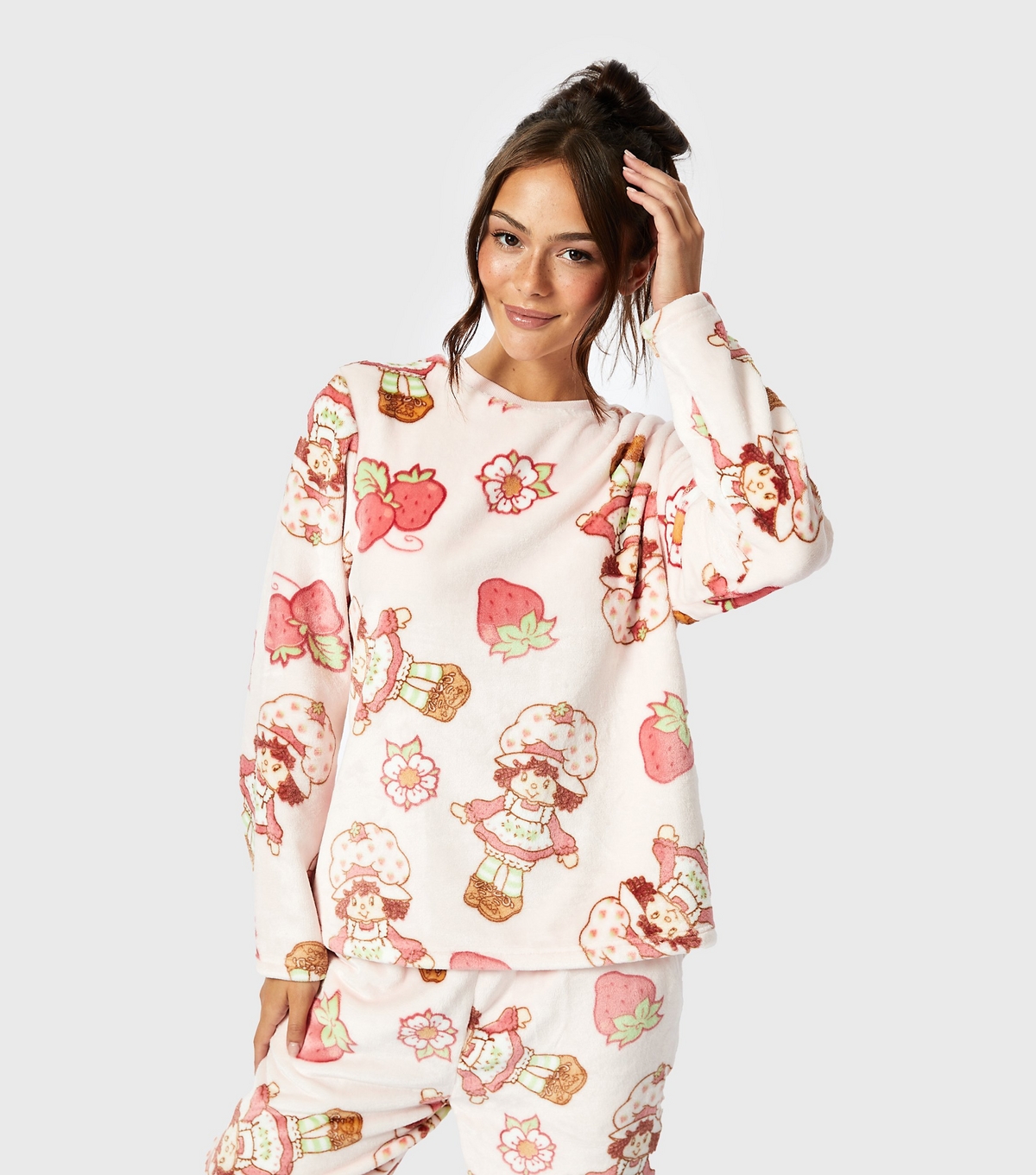 Women's Pink Strawberry Shortcake Fleece Pyjama Set Skinnydip New Look