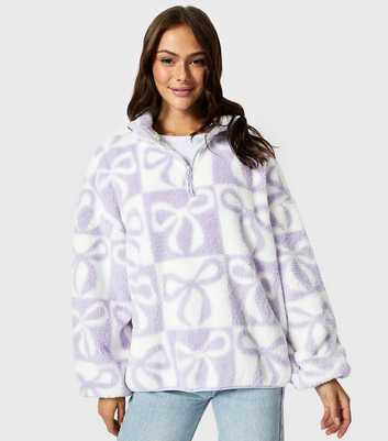 Skinnydip Light Purple Bow Check Oversized Fleece