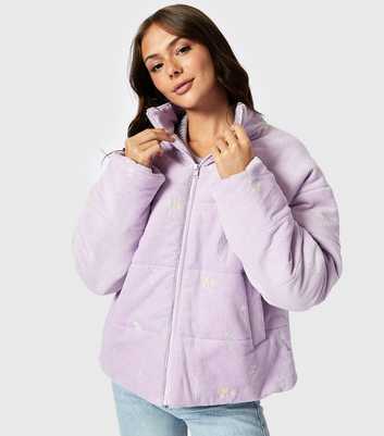 Skinnydip Lilac Wildflower Corduroy Puffer Jacket