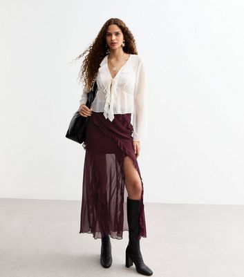 Burgundy chiffon maxi skirt best sale