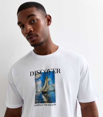 White Discover Graphic Print Oversized T-Shirt