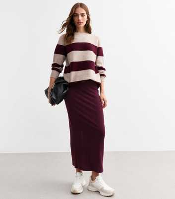 Burgundy Brushed Ribbed Midi Skirt